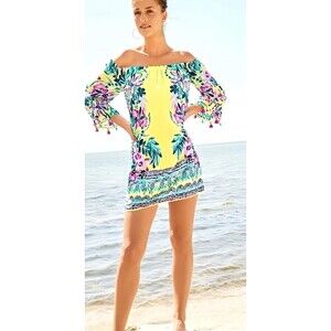 Holy Grail Lilly Pulitzer Payge Off Shoulder Dress Bauble Yellow Lemur Alone Med
